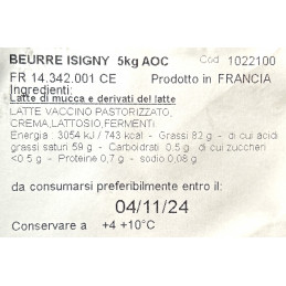 etichetta burro isigny 5 kg